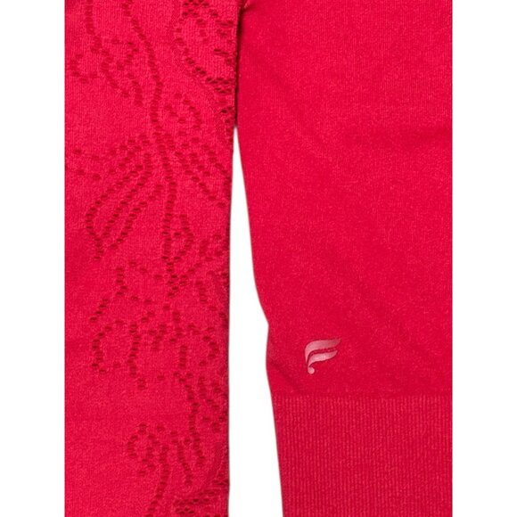 NEW Fabletics Size L Seamless Lace Long-Sleeve Cropped Top Bold Red Activewear - Picture 3 of 10